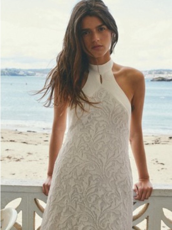 Zara Dresses & Skirts - Zara Ivory Halter-Style Textured Maxi Dress PoIntelle open knit